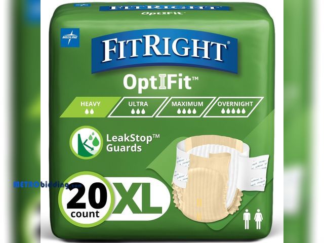Lot 88-498152 - FitRight Adult Diapers, Extra+ Heavy Absorbency, XL (Waist Size 56in-64in), 20 Count, OptiFit Incont...