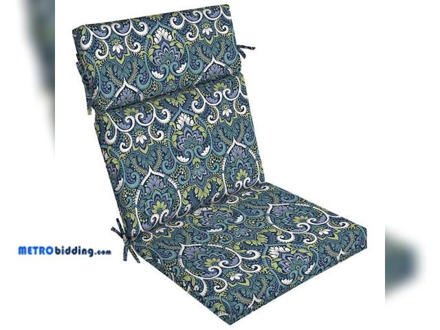 Lot 88-498535 - ARDEN 21 in. x 20 in. Outdoor High Back Dining Chair Cushion in Sapphire Aurora Blue Damask ZQ08713B...