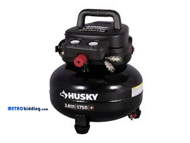 Lot 88-480212 - Husky 3 Gal. 120 PSI Portable Electric Oil-Free Light Duty Pancake Air Compressor with Fold Down Han...