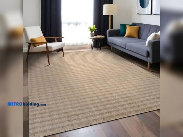 Lot 88-494377 - Beverly Rug Aurora 8 ft. x 10 ft. Beige Non-Slip Rubber Back Washable Polyester Checker Indoor Area ...