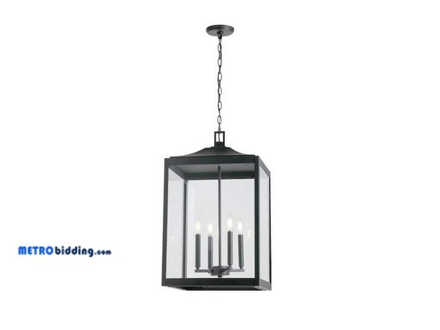 Lot 88-496319 - Home Decorators Collection Havenridge 4-Light Matte Black Outdoor Chandelier with Clear Glass (1-Pac...