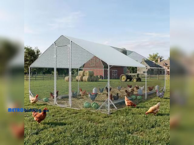 Lot 88-494329 - Heavy Duty 13 ft. x 10 ft. Metal Chicken Run, Anti-Tip Spiked Ground Anchors, Walk-in Poultry Habita...
