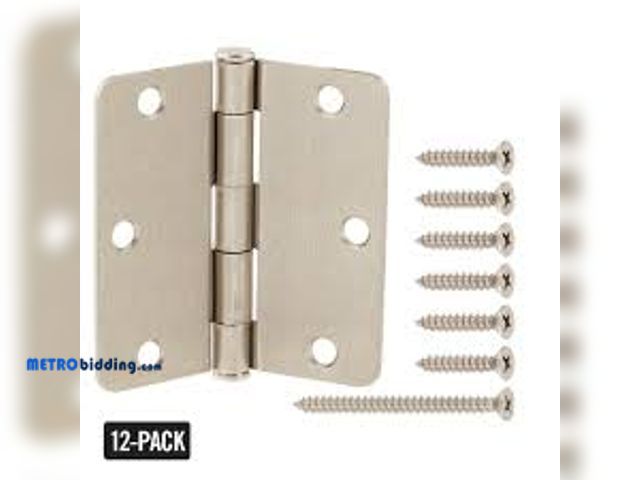 Lot 88-501303 - Everbilt 12-Pack 3-1/2 in. x 1/4 in. Radius Satin Nickel Squeak-Free Butt Door Hinge