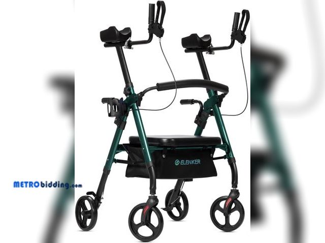 Lot 88-497474 - ELENKER Heavy Duty Upright Walker, Bariatric Stand Up Rollator Walker with Extra Wide Padded Seat &a...