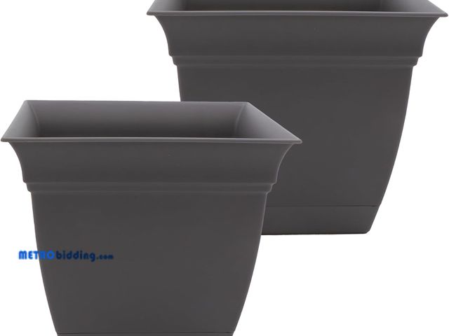 Lot 88-498426 - The HC Companies Eclipse Square Plastic Planter w/Attached Saucer - Outdoor &amp; Indoor Plant Pot w...