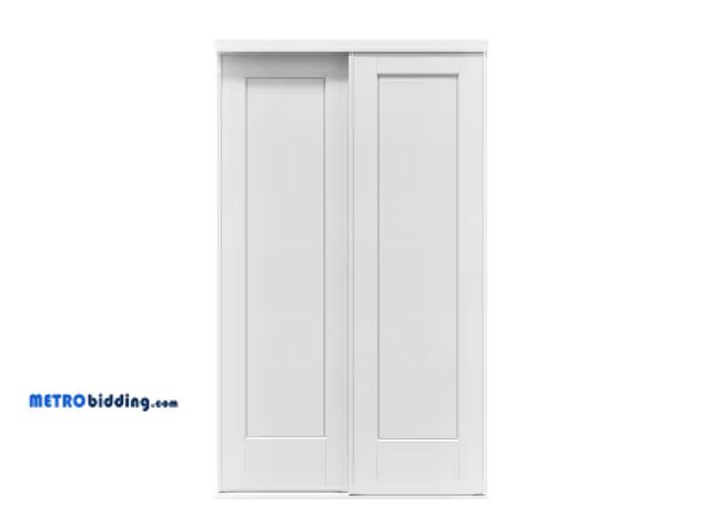 Lot 88-481070 - 48 in. x 81 in. Beaufort White Prefinished Hardboard Panels Steel Framed Interior Sliding Closet Doo...