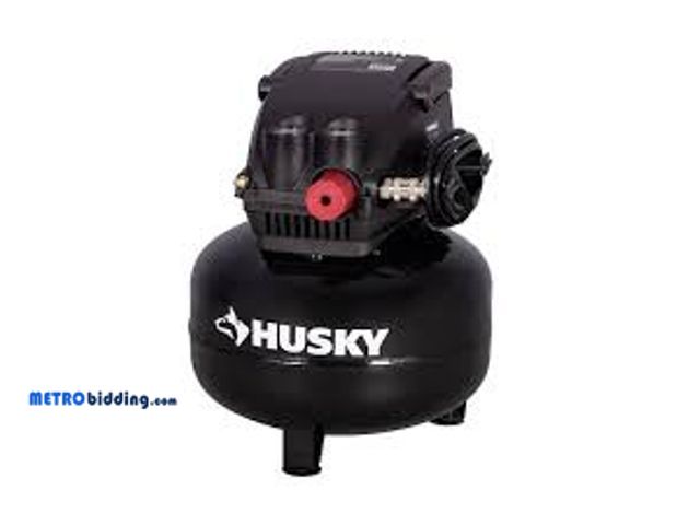 Lot 88-480112 - Husky 3 Gal. 120 PSI Portable Electric Oil-Free Light Duty Pancake Air Compressor with Fold Down Han...