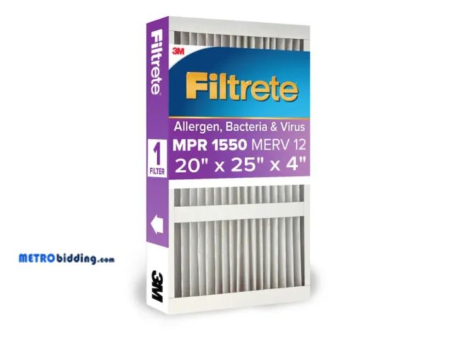 Lot 88-481831 - Filtrete 20 x 25 x 4 MERV 12 1550 MPR Allergen, Bacteria and Virus Electrostatic Pleated Air Filter