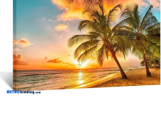 Lot 88-483637 - 60"x30" Canvas Print for Home Decoration - Sunset Seascape Coco Beach Modern Painting Wall Art Pictu...