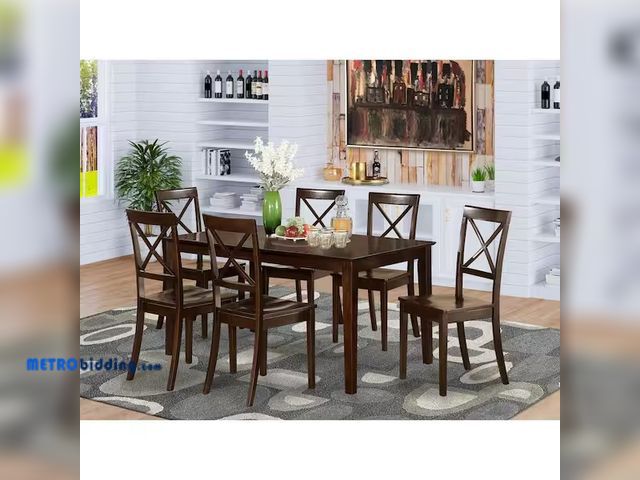 Lot 88-749626 - East West Furniture
7-Piece Rectangle Cappuccino Finish Solid Wood Top Dining Table with 6 Cross-Bac...