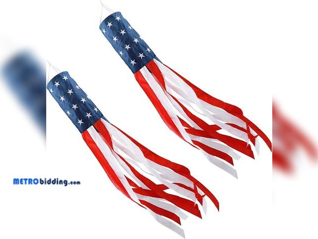 Lot 88-4981060 - 2 Pack American Flag Windsock, 4th of July Patriotic Decorations, Embroidered Stars - Fade Resistant...