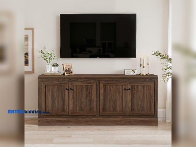 Lot 88-494387 - 72 in. Dark Brown TV Stand with Storage Doors, Wood Entertainment Center Console Cabinet for Living ...