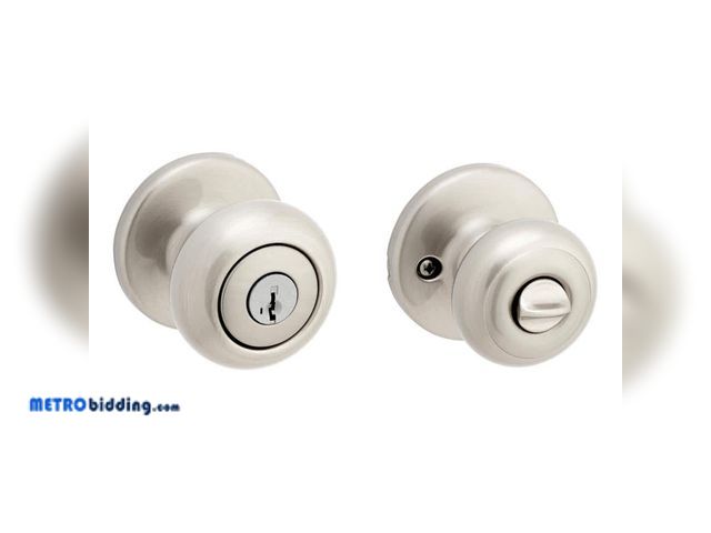 Lot 88-491849 - Kwikset Cove Satin Nickel Keyed Entry Door Knob featuring SmartKey Security and Microban Technology ...