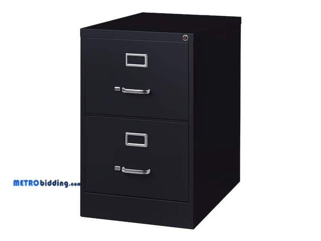 Lot 88-484312 - 26.5 in. D 2-Drawer Black Metal Legal Width 18 in. W Vertical File Cabinet Commercial Grade, MSRP:$2...