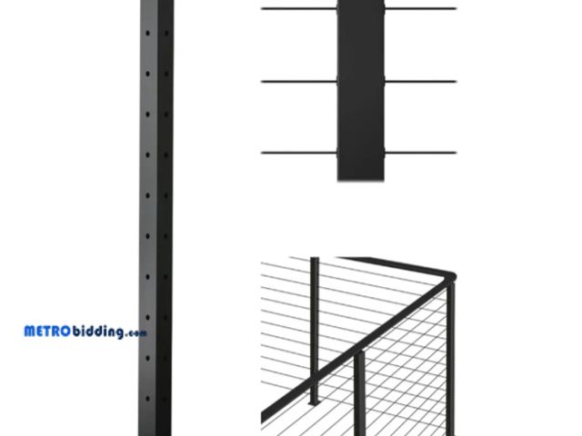 Lot 88-483157 - VEVOR Cable Railing Post, 42"x2"x2" Deck Railing Post, Black Corner Post, Stainless Steel Cable Rail...