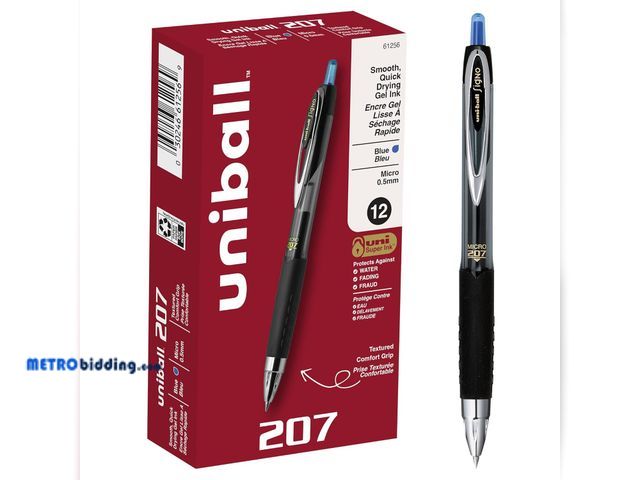 Lot 88-495046 - Uni-ball 61256 207 Retractable Gel Pens, Micro Point (0.5mm), Blue, 12 Count