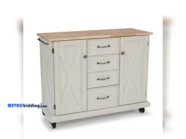 Lot 88-493904 - Seaside White Kitchen Cart with Wood Top