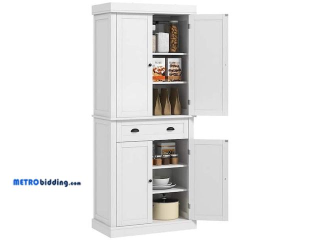 Lot 88-496330 - HOMCOM Kitchen Pantry 72 in. Accent Cabinet Office Storage Cabinet with 3 Adjustable Shelves and 4 D...