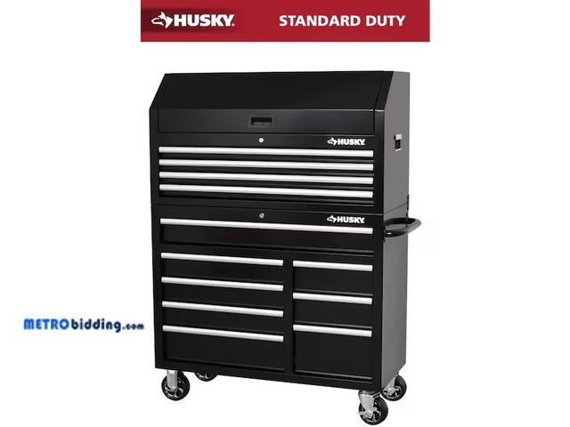 Lot 88-494118 - Tool Storage 42 in. W x 18 in. D Standard Duty Black Tool Chest Combo, one key on the upper cabinet ...