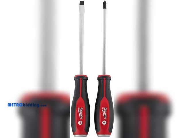 Lot 88-498865 - Milwaukee 48-22-2702 2 Piece Demolition Slotted and Phillips Head Screwdriver Set W/Steel Endcaps