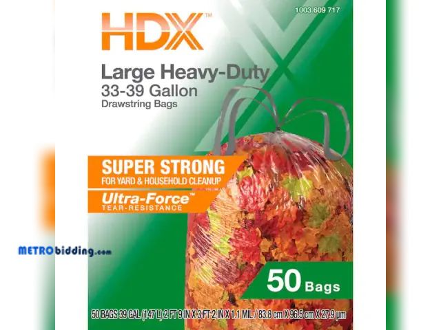 Lot 88-748620 - HDX FlexPro 33 Gal. - 39 Gal. Clear Drawstring Outdoor and Yard Trash Bags (50-Count)