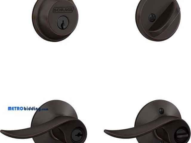 Lot 88-480035 - Schlage FB50N V SAC 716 Single Cylinder Deadbolt and Keyed Entry Sacramento Lever, Aged Bronze