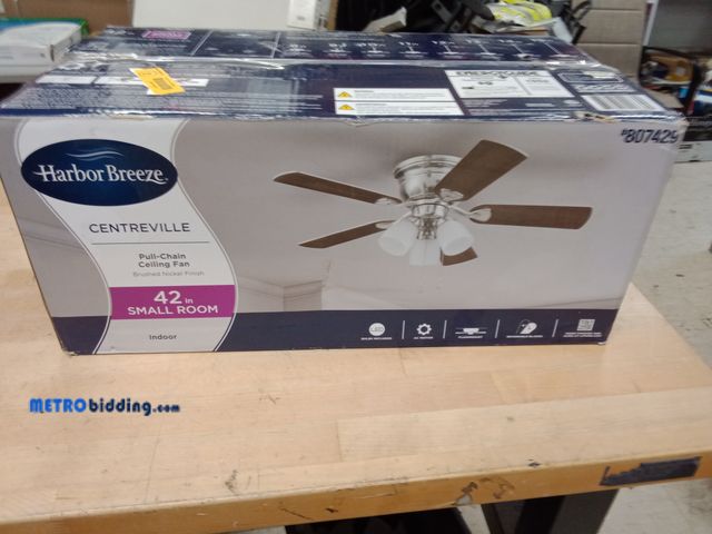 Lot 88-482557 - Harbor Breeze Centreville 42-in Brushed Nickel with Nutmeg/Cocoa Blades LED Indoor Flush Mount Ceili...