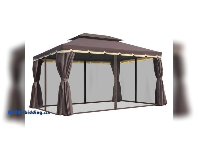 Lot 88-490891 - Outsunny 10 ft. x 13 ft. Coffee Aluminum Frame Soft Top Outdoor Patio Gazebo with Polyester Curtains...