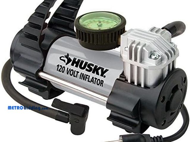 Lot 88-480066 - Husky Electric Air Tire Pump 120V Inflator Sport Auto Bike Car Truck Compressor by Husky