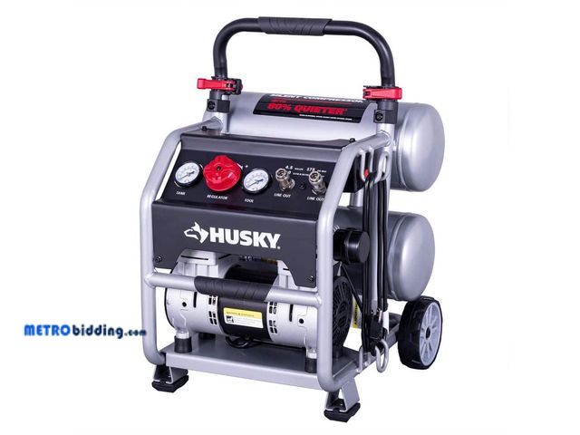 Lot 88-491978 - Husky 4.5 Gal. 175 PSI Portable Electric Oil-Free Quiet Twin Stack Jobsite Air Compressor w/Rubber W...