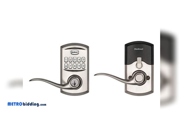 Lot 88-492457 - Kwikset SmartCode 917 Satin Nickel Keypad Electronic Single-Cylinder Tustin Door Handle Featuring Sm...