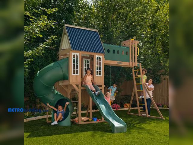 Lot 88-483251 - KidKraft
DIY Skyway Resort Wood Outdoor Playground Set with Slides, Crawl Tower, Swings, and Playgro...