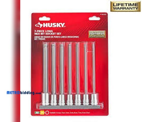Lot 88-480549 - Husky 3/8 in. Drive Metric Long Ball Hex Bit Socket Set (7-Piece), Used one broken