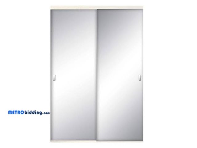 Lot 88-494238 - Contractors Wardrobe 59 in. x 80 1/2 in. Brittany White Steel Frame Mirror Interior Sliding Closet D...