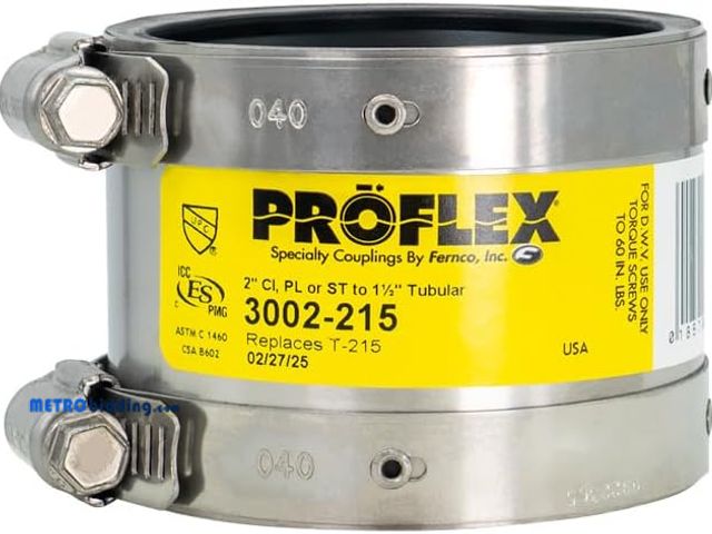 Lot 88-492554 - Lot of (2) Fernco ProFlex P3002-215 Shielded Above Ground Pipe Coupling 2” Cast Iron, Plastic or Ste...