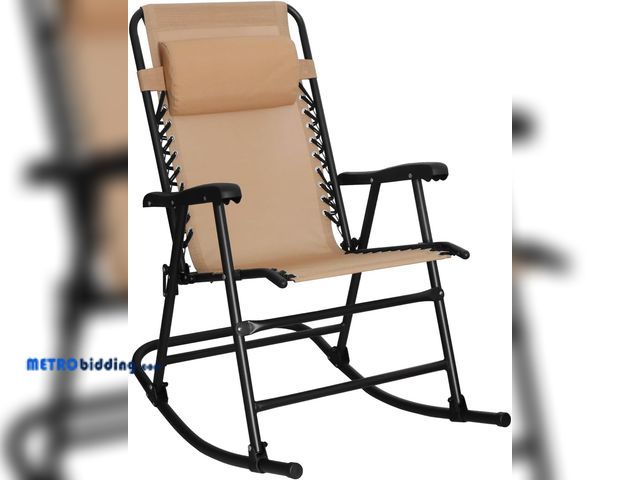 Lot 88-498522 - Amazon Basics Outdoor Patio Folding Reclining Lounge Rocking Chair with Pillow, Affordable Folding C...