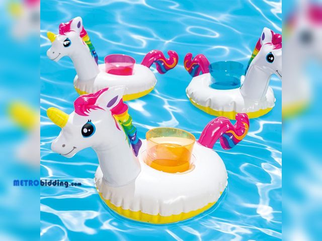 Lot 88-494253 - Intex Floating Unicorn Inflatable Drink Holders, 3-Pack