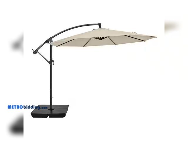 Lot 88-484702 - 10 ft. Steel Cantilever Market Patio Umbrella in Putty, appears new