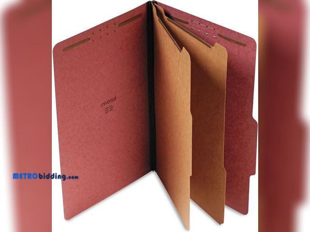 Lot 88-499774 - Universal 10280 Pressboard Classification Folder, Legal, Six-Section, Red, 10/Box