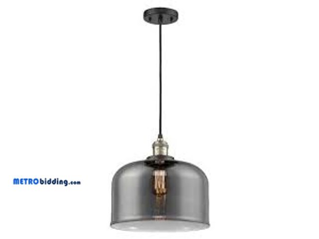 Lot 88-501273 - Innovations 1 Light Large Bell 12" Mini Pendant, BA Brass/Smoke