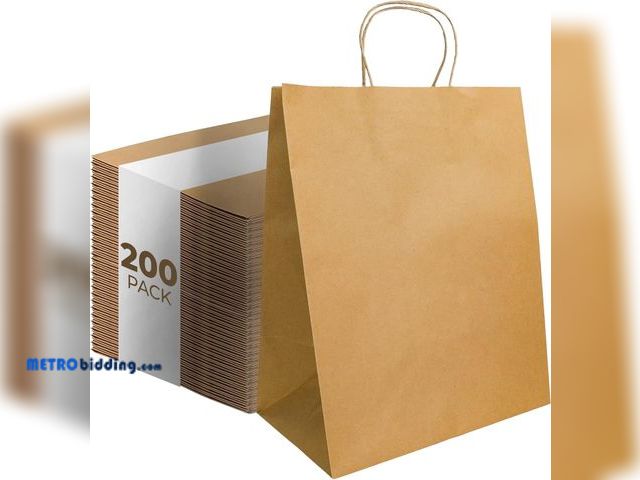 Lot 88-495701 - Natural Paper Regal Shopping Bags with Handles - Recyclable Blank Brown Kraft Tote Bag for Food Serv...