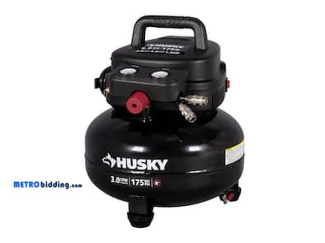 Lot 88-492401 - Husky 3 Gal. 120 PSI Portable Electric Oil-Free Light Duty Pancake Air Compressor with Fold Down Han...