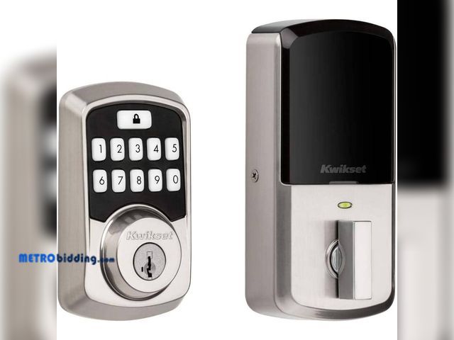 Lot 88-491814 - Kwikset Aura Satin Nickel Single Cylinder Electronic Bluetooth Keypad Smart Lock Deadbolt featuring ...