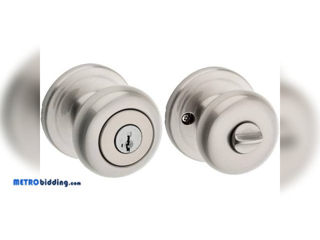 Lot 88-491786 - Kwikset Juno Satin Nickel Entry Door Knob Featuring SmartKey Security with Microban Antimicrobial Te...