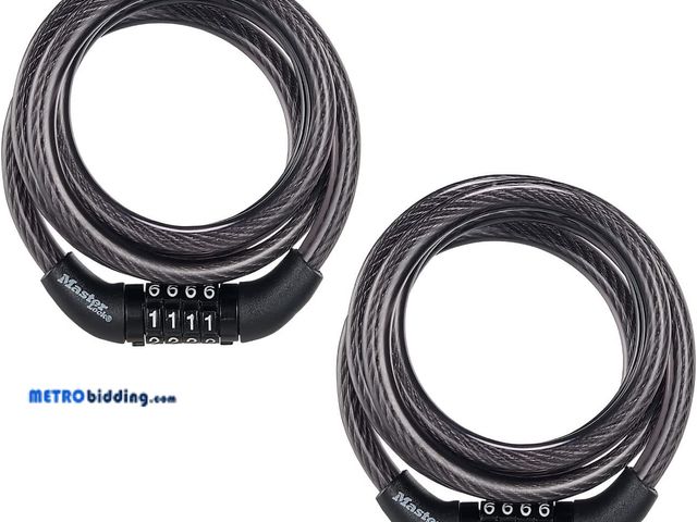 Lot 88-498023 - Master Lock Black Set Preset Combination Bike Lock, Metal Cable Lock has a Weather Resistant Vinyl C...