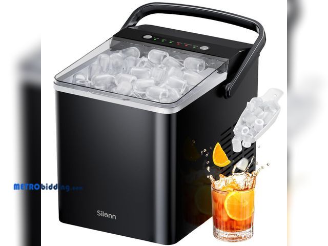 Lot 88-498532 - Silonn Portable Ice Maker, Ice Maker Countertop with Carry Handle, Self-Cleaning 1.8L Water Tank Lar...