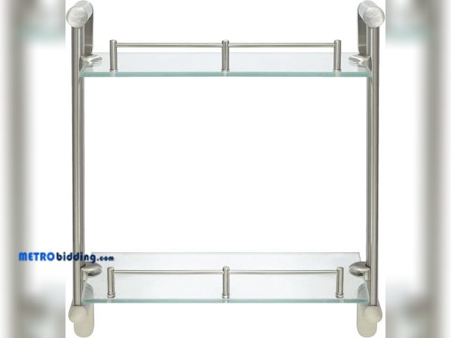 Lot 88-491457 - Double Wall Glass Shelf with Pre-installed Rail - SATIN NICKEL - Oval Series - 5 Year Warrantee