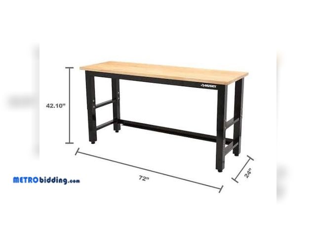 Lot 88-481913 - Husky 72 in. W x 24 in. D Adjustable Height Black Workbench for Ready to Assemble Steel Garage Stora...