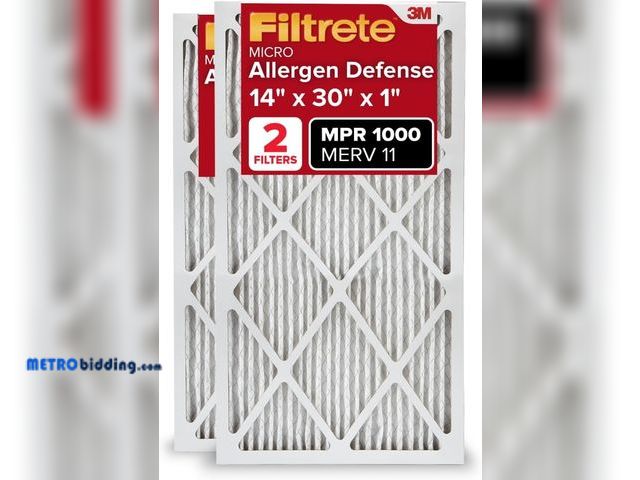 Lot 88-491098 - Filtrete 14x30x1 AC Furnace Air Filter, MERV 11, MPR 1000, Micro Allergen Defense, 3-Month Pleated 1...