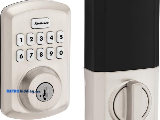 Lot 88-480383 - Kwikset Powerbolt 250 10-Button Keypad Satin Nickel Transitional Electronic Deadbolt Door Lock, Feat...